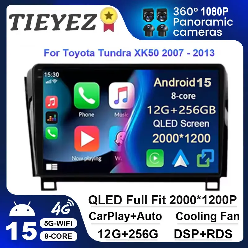 Android 15 Voor Toyota Tundra XK50 2007-2013 Sequoia XK60 2008-2017 Carplay Auto Radio Multimedia Video speler 5G WIFI - afbeelding 2