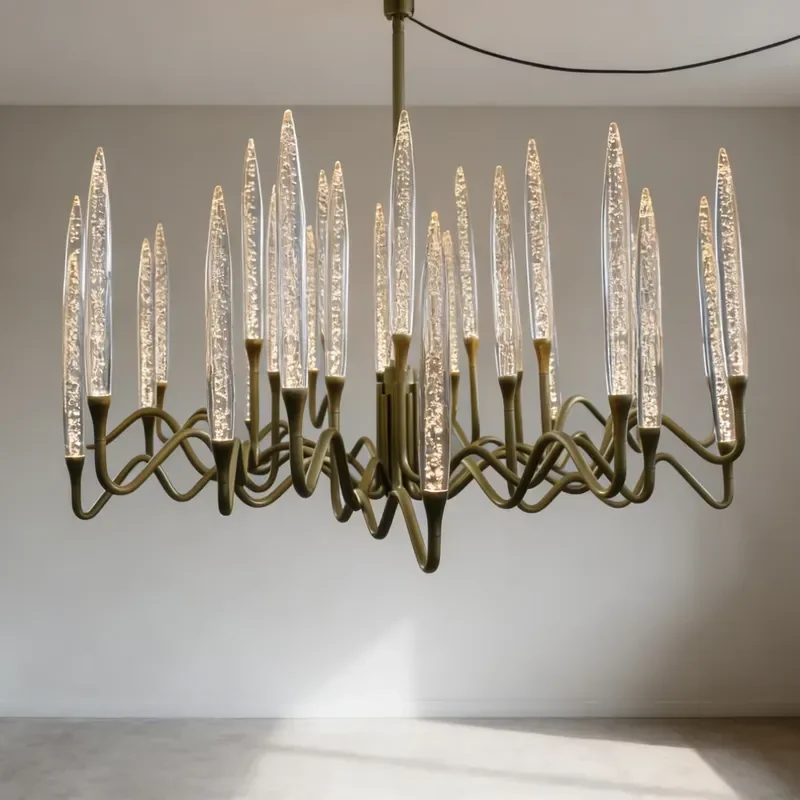 YH Minimalist Brass Modern Crystal Chandelier LED Pendant Ceiling Light Dining Room Hanging Kitchen Chandeliers & Pendant
