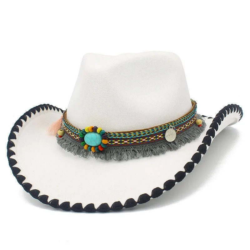 White Tibetan Wool Hat Ethnic Style Snow Dance Performance Hat Traditional Folk Costume Accessory Stage Show Party Fashion Hat
