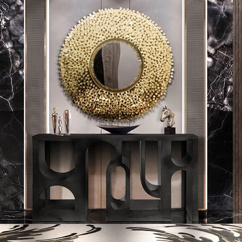 Wall mounted mirror luxury villa living room modern luxury brass decorative console entrance mirror