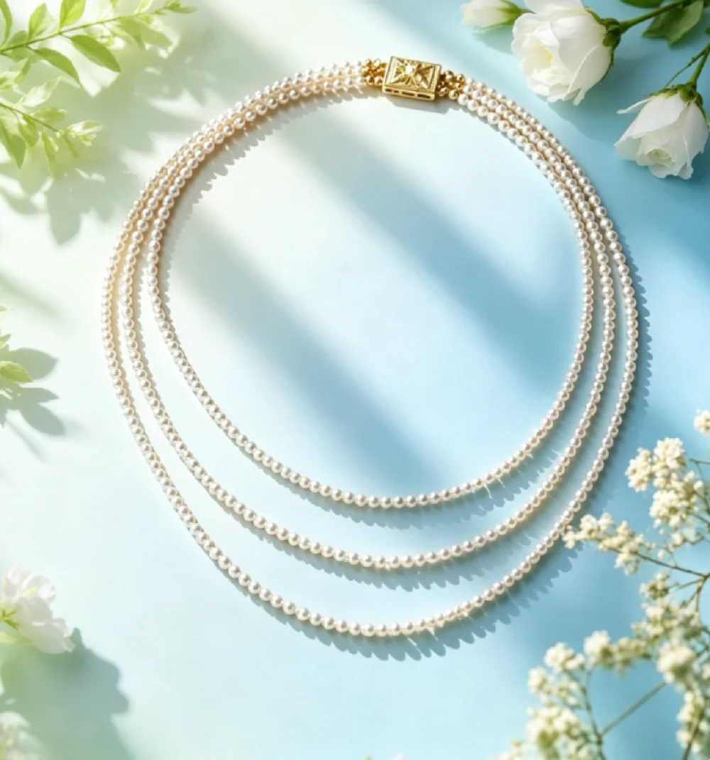 Exquisite necklace AAAA3-4mm natural Japanese pearl necklace 16-17-18in/18-19-20n-3 rows necklace