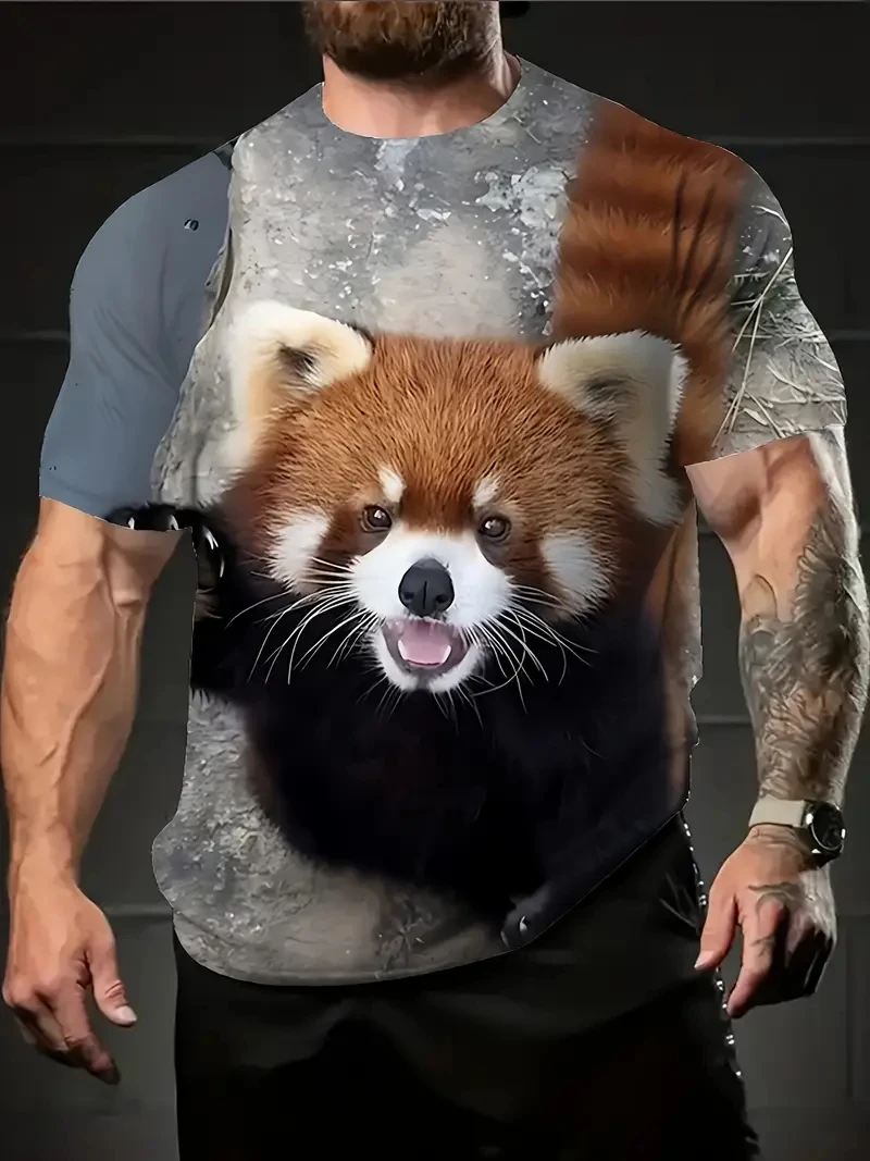 

Милая футболка с рисунком красной панды для мужчин, забавные топы с короткими рукавами с 3D принтом животных, летние повседневные свободные футболки унисекс с круглым вырезом Y2k