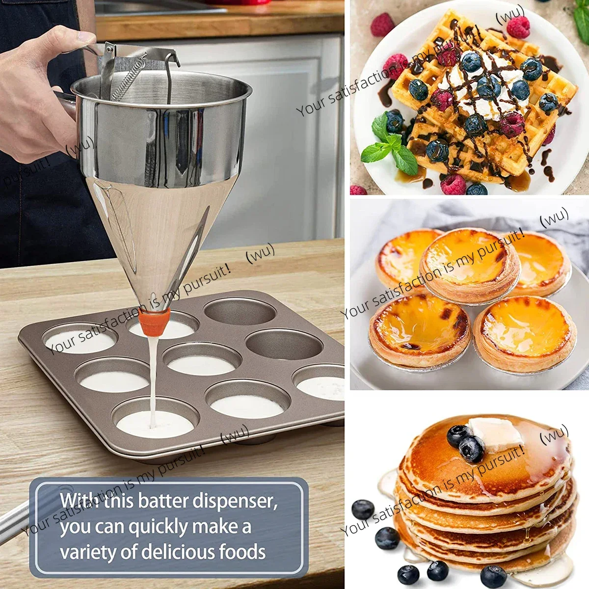 Pancake Batter Dispenser Multi-Caliber Stainless Steel Funnel Dispenser with Stand Cupcakes Baking Maker Tools Kitchen Accessori