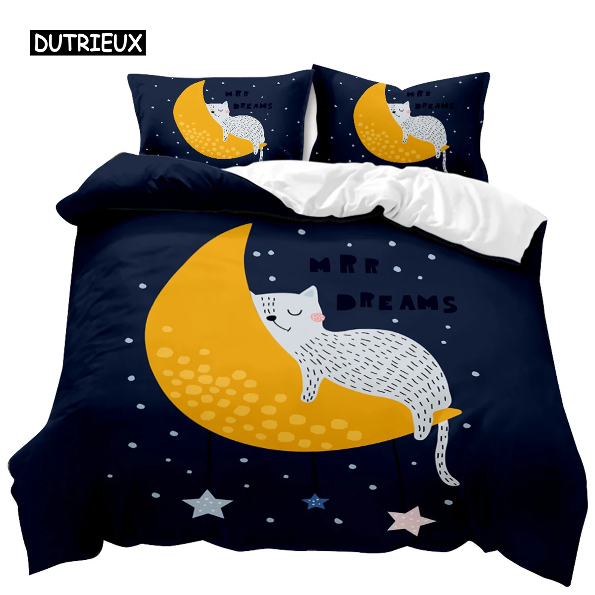 Cat Duvet Cover Set Cute Cartoon Cat Twin Bedding Sets for Boys Girls Animal Cat Pattern Queen King Size Polyester Qulit Cover