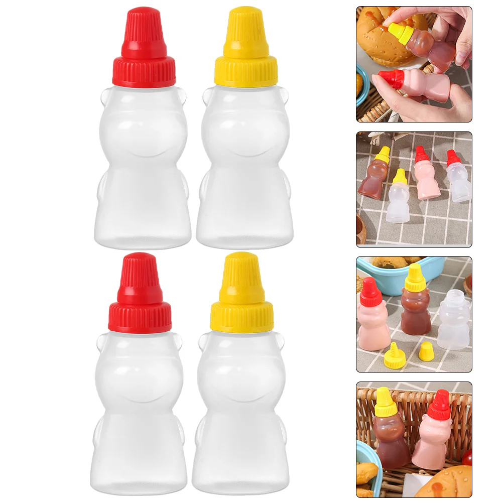 

4 Pcs Bear Sauce Bottle Squeeze Bottles Mini for Sauces Portable Salad Container Small Hot Containers Dressing