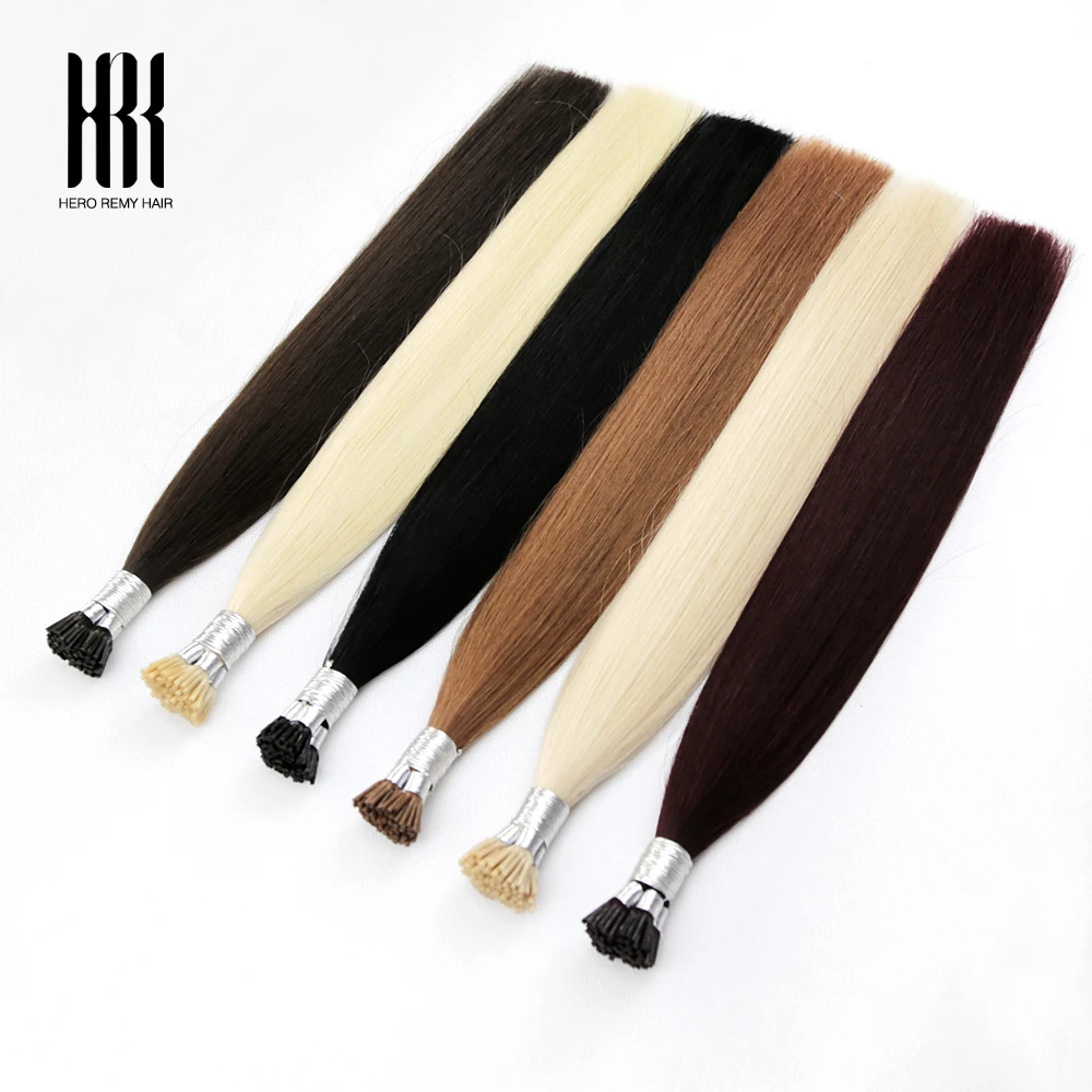 Straight I Tip Hair Extensions Natural Real Remy Human Fusion Hair Extensions Keratin Capsule Brown Blonde Color 16-22 inch 0.7g