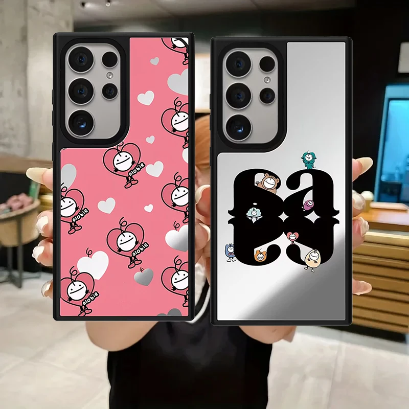 Love Doll Cartoon Pattern Mirror Surface Magnetic Phone Cover for Samsung Galaxy S23 S24 S25 S26 Ultra S26+ Plus Case