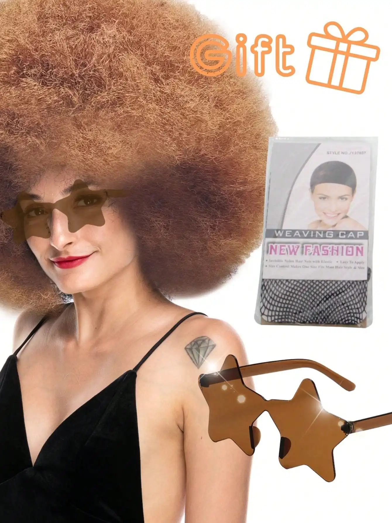 Oversized pluizig krullend haar pruik meerkleurig hittebestendig synthetische vezel met plus bril voor feest
