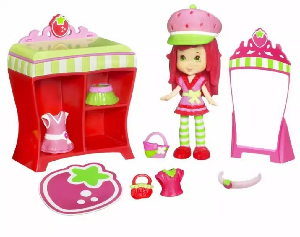 Strawberryse Shortcake-berry Stylishe Doll Wardrobe Dress Up Scene with Hat and Bag Cartoon Peripherals Toys Children\'s Gifts