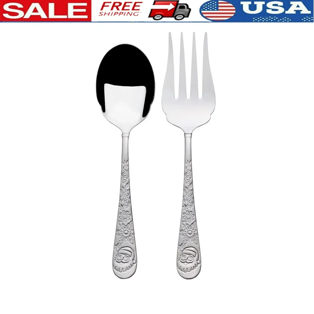 

Everyday 18.0 Stainless Steel Holiday Serving Set 2-Piece Fork Spoon Santa Snowflake Design Durable Dishwasher Safe