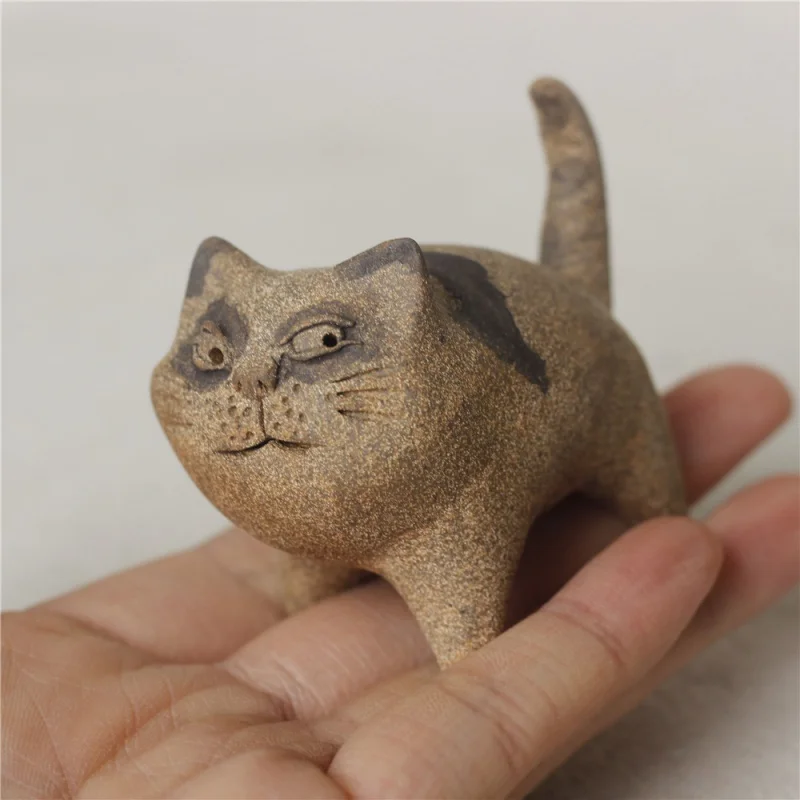 

|Cat Fat Ugly Adorable Cat Tea Ornaments Pottery Artist Hand-Made Tea Ornaments Decoration Boutique Supportable Hand-Pinching Sc