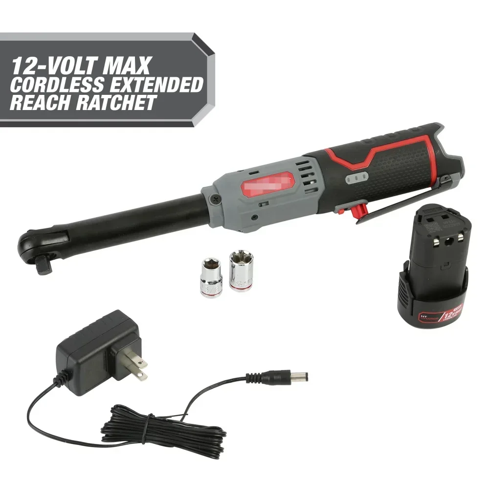 Hyper Tough 12V Max* 3/8-in Lithium-Ion Cordless Extended Reach Ratchet with 1.5Ah Battery and Charger