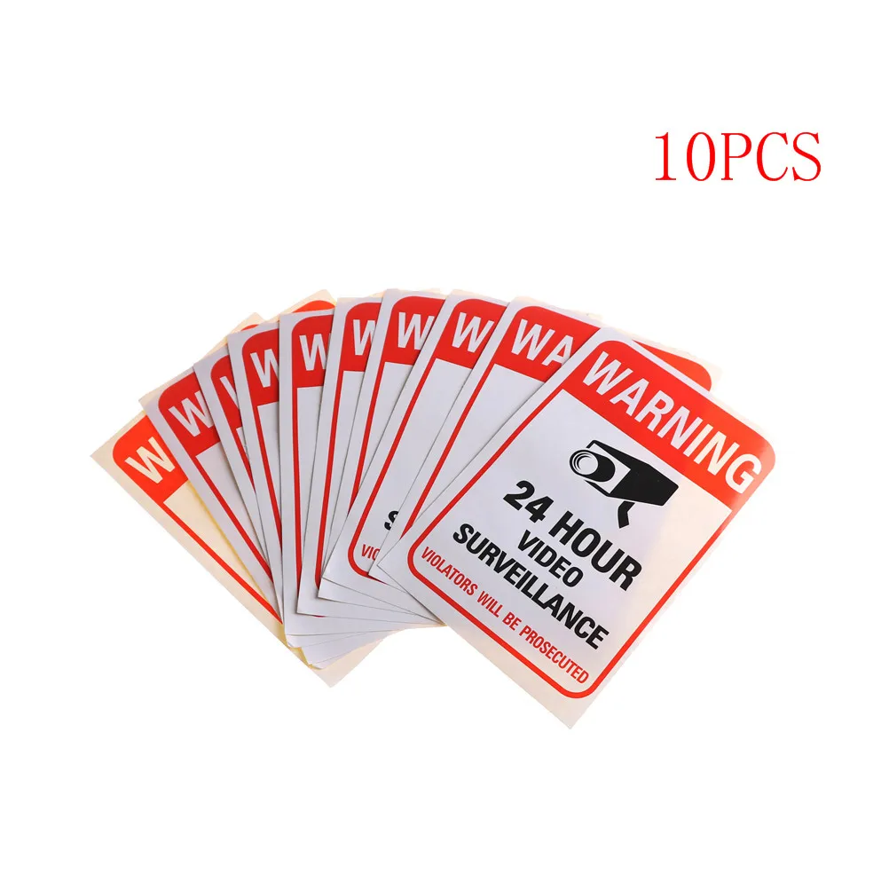 10Pcs Home CCTV Surveillance Security Camera Video Sticker Warning Decal Signs