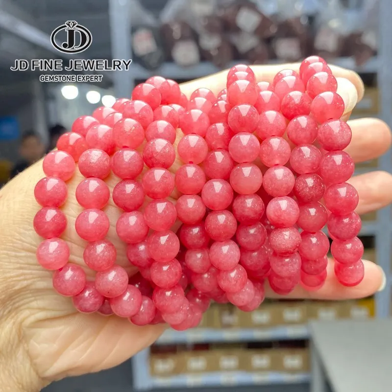 JD High Quality Imitation Rhodochrosite Chalcedony Beaded Bracelets Women Fashion Round Bead Elastic Rope Bangles Buddha Jewelry