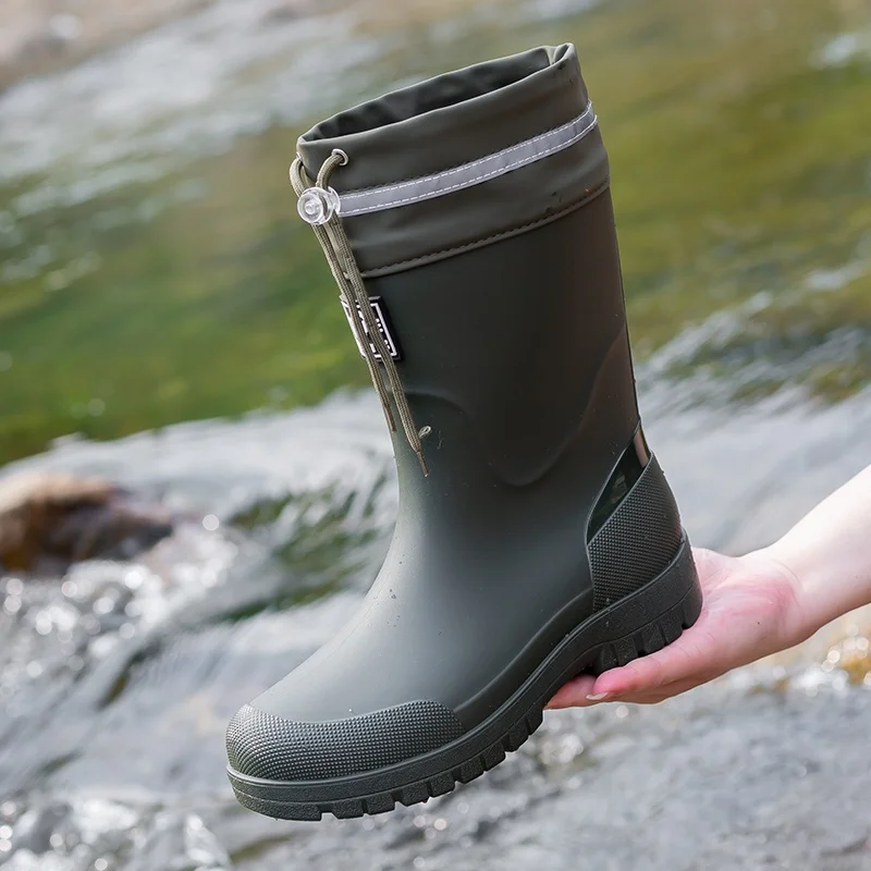 

Muer Men's Mid-Calf Work Boots Waterproof Non-Slip Wear-Resistant Soft Bot Rain Boots for Outdoor Riding And Car Wa