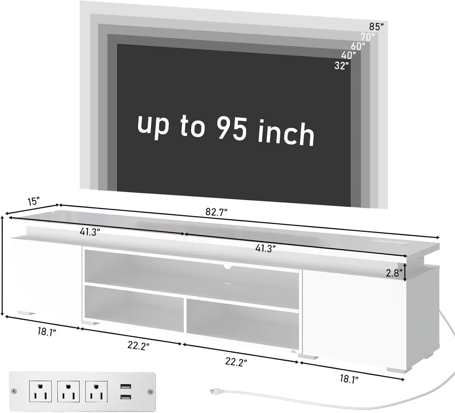 [Discounted Price!]LED TV Stand for 95 inch TV, Modern Gaming Console with Power Outlet, High Gloss Entertainment Center with St