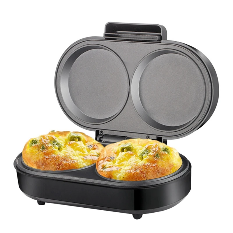 Double Mini Omelet Maker Round Non-Stick Grids Makes 2 Personalized Individual Breakfast Chaffles & Hamburger