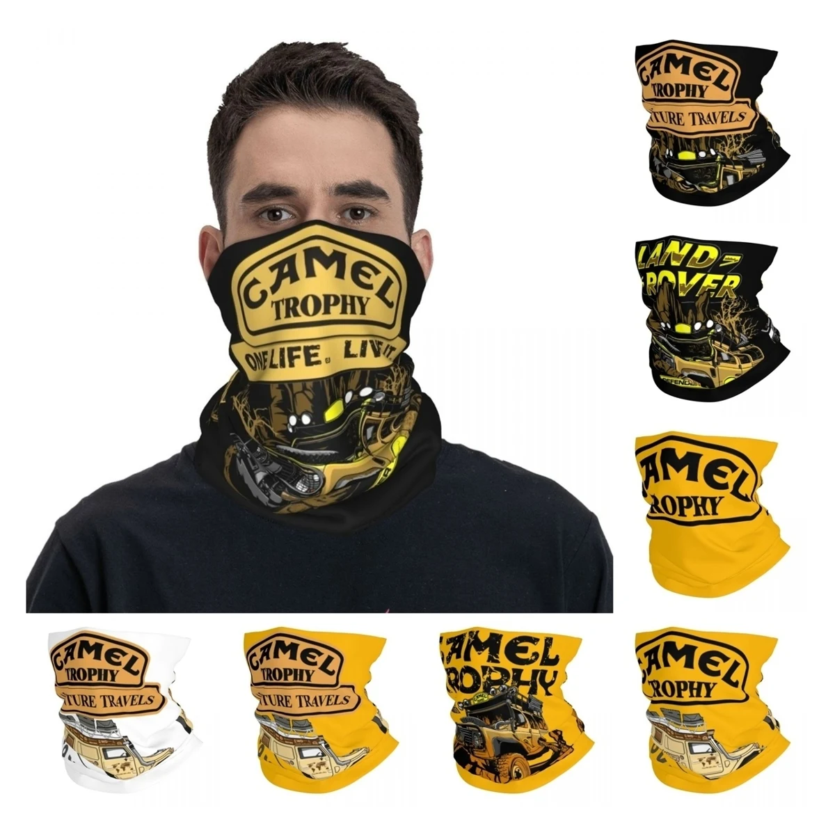 

2023 New Camel Trophy Logo Bandana Neck Gaiter Printed Defender 110 Overland Mask Scarf Driving Fishing Headband for Men