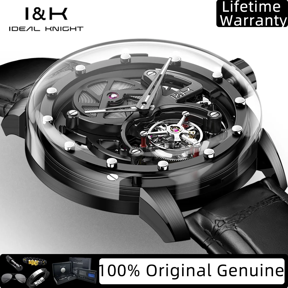 

IDEAL KNIGHT настоящие мужские часы с турбийоном, элитные роскошные прозрачные полые полностью автоматические механические наручные часы 6809