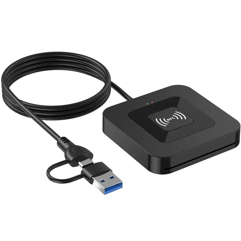 CABE-IC Card Reader 2-In-1 USB 2.0 Smart Card Reader Featuring Contact And NFC Technology For Bank ATM Tax Reporting