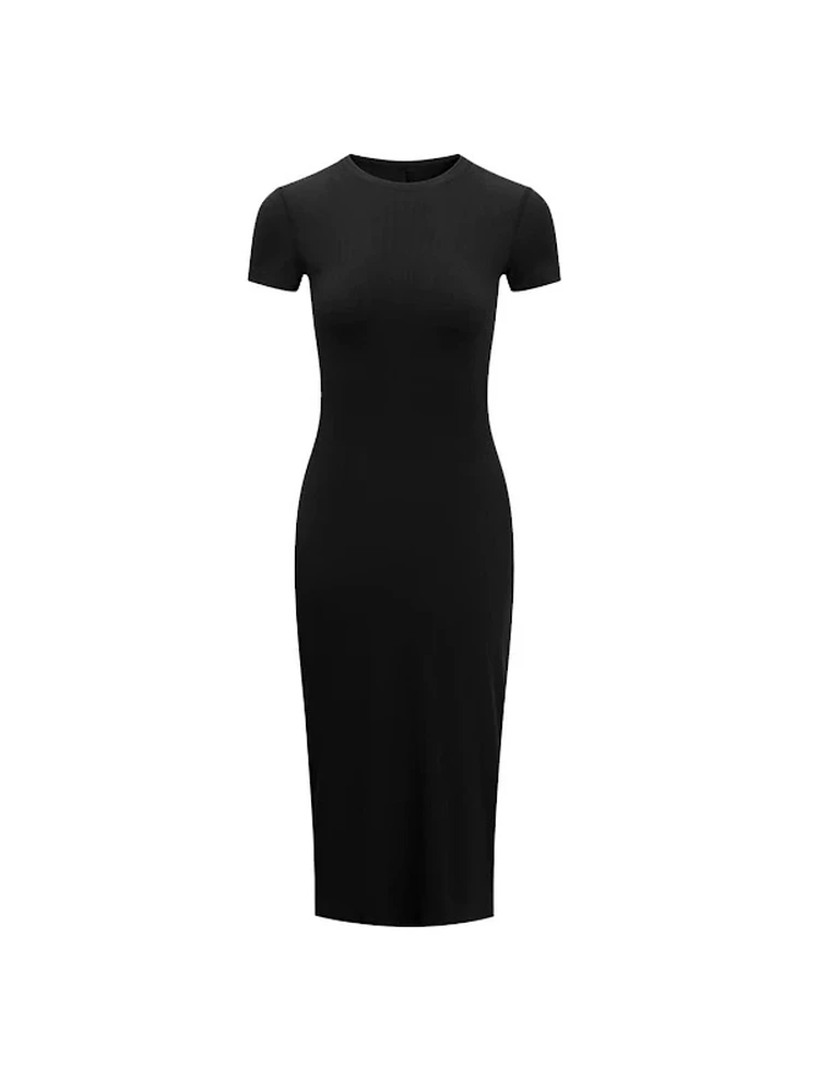 

Jomel ML plus Size Black Slim Fit Long Dress Knitted round Neck Dress City Commute Casual Cotton Rayon Spandex Dress