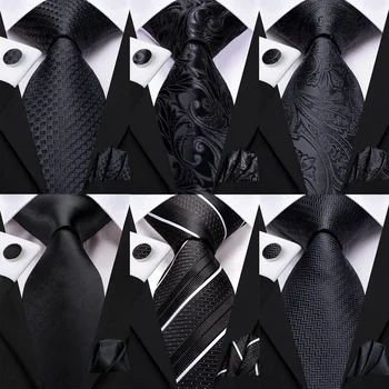 Black Floral Wedding Tie For Men Handky Cufflink Elegant Necktie For Men Fashion Designer Business Party Dropshiping silk