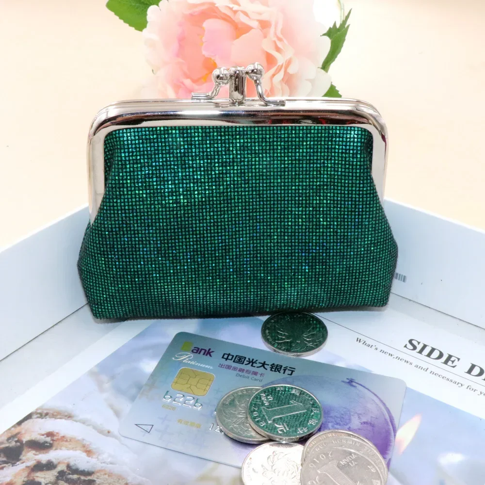 Vintage Double Layer PU Bright Grid Short Wallet Women's Small Coin Purse Creative Card Pack Student Bag