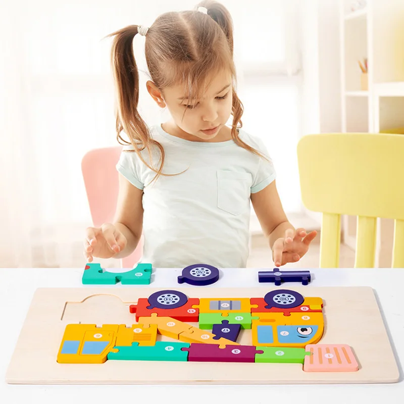 Montessori Toddler Puzzles De Madeira, Brinquedo Educacional De Aprendizagem, Veículos De Engenharia Jigsaw, Brinquedos De Viagem, Presentes Para Bebê, 3-5Y