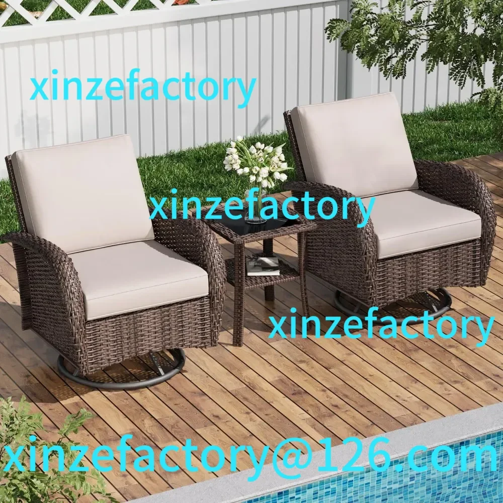 

Customizable 3 Pieces Rattan Wicker Patio Furniture Set,Outdoor Swivel Chairs Set of 2 with Table