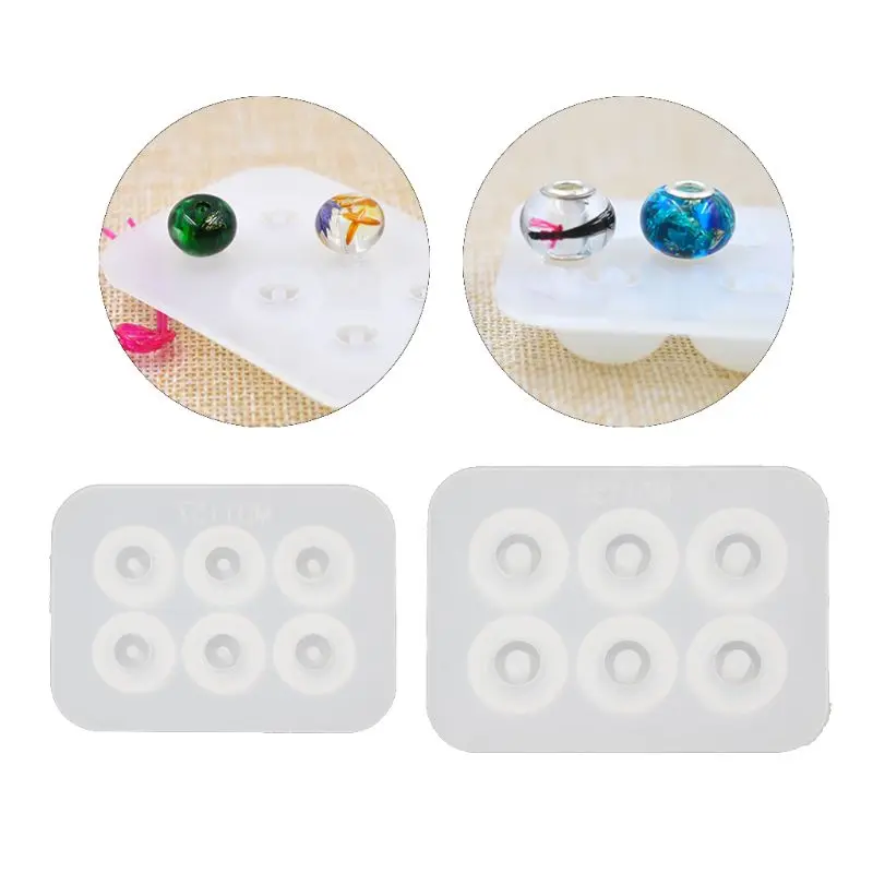 Silicone Big Hole Beads Pendant Mould 6-Cavity Epoxy Sphere Charm Moulds for Resin Casting Necklace Jewelry Making