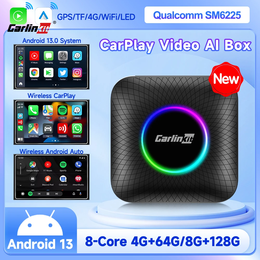 CarlinKit 안드로이드 13 Ai 박스 Snapdragon SM6225 8 코어 무선 안드로이드 자동 CarPlay 어댑터 Netflix YouTube 64G 128G 용 스마트 TV 박스 GPS 자동 연결 