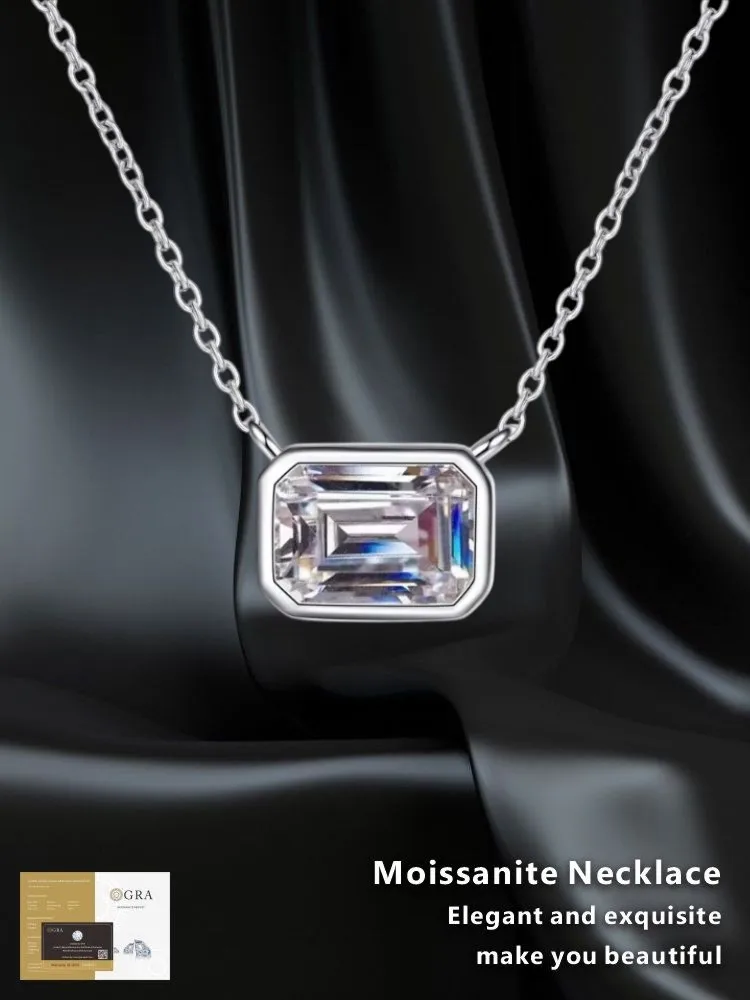 

Moissanite 925 Sterling Silver GRA Certified Pendant Sugar Cube Fashion Necklace