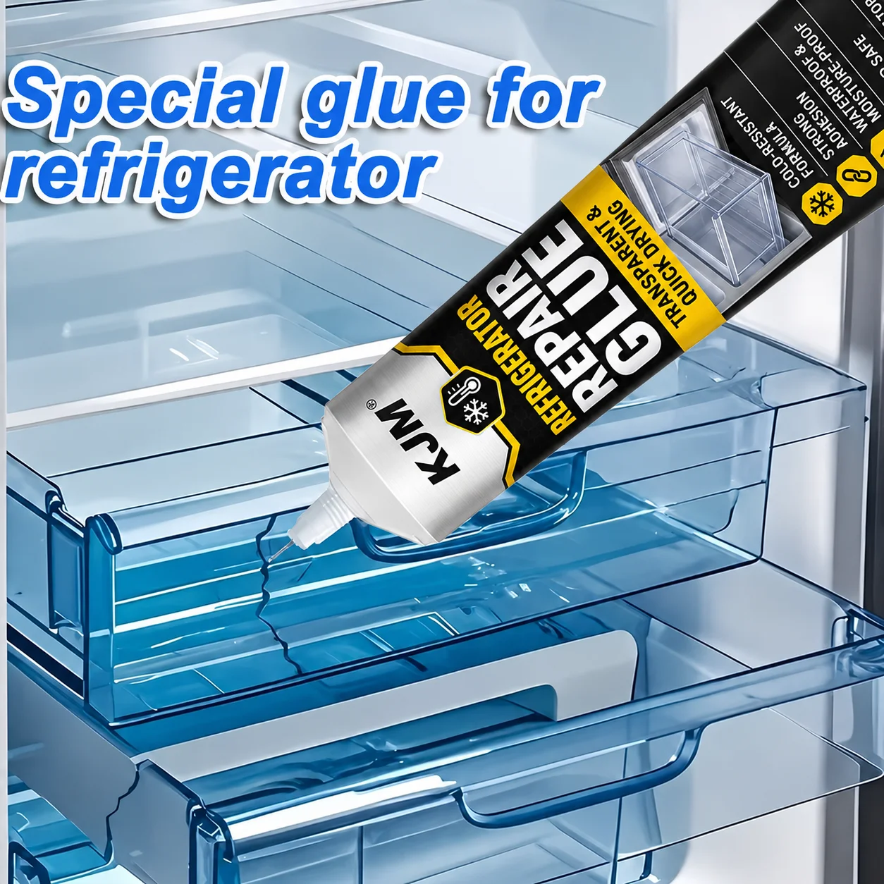 KJM Coldproof Fridge Sealant 25ml Clear Quick Dry Bonding Agent For Crisper Drawer Shelf Door Gasket Crack Repair
