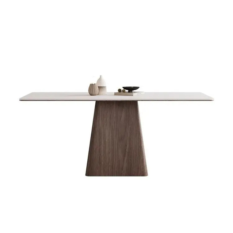 CX solid wood, rectangular medieval retro dining table for home use, matte pure white rock slab