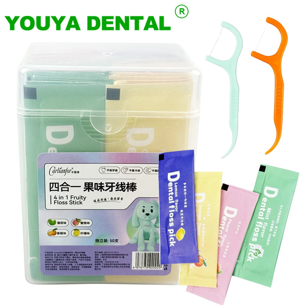 

50pcs/box Fruit Flavor Dental Floss Colored Toothpicks Teeth Cleaning Stick Plastic Interdental Flosser Picks Oral Hygiene Tools