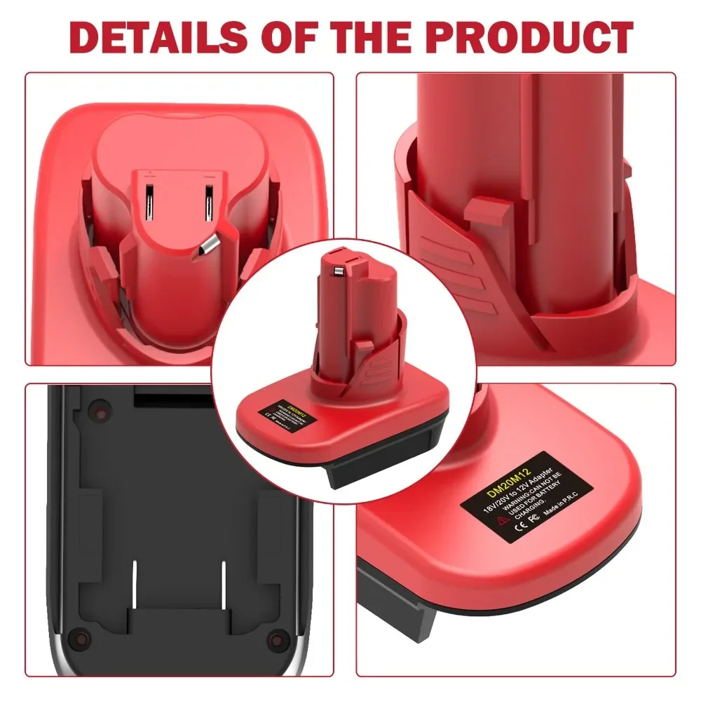 Adapter DM12M12 for Milwaukee 12V Power Tools Converts for DeWalt Milwaukee 18V Batteries To for Milwaukee 12V Batteries Use