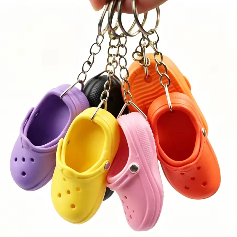 20Pcs Mini Simulation Clog Slipper Keychain Colorful Hole Shoe Key Holder Car Key Ornament Backpack Decor Charms