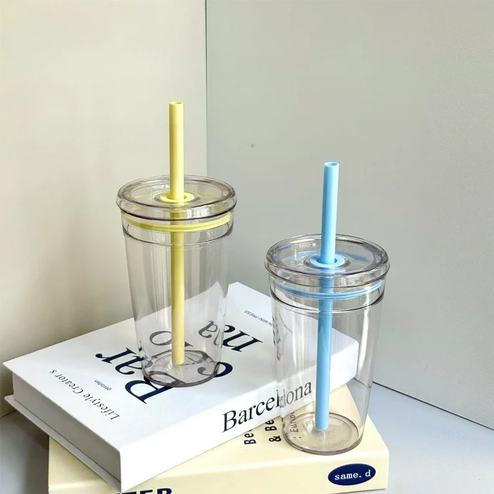 Nouveau 450ml verres paille tasse réutilisable Transparent tasse à café en plastique monocouche voiture gobelet maison bureau tasse d'eau LIJIAO