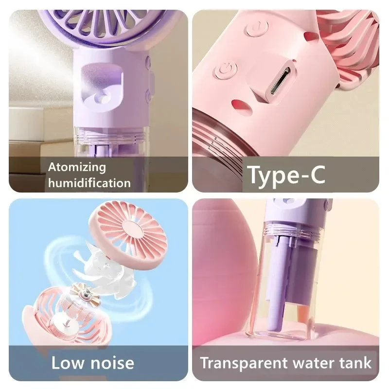 Handheld Fan Spray Water Replenishing Fan USB Rechargeable Portable 4 Speeds Spray Foldable Mini Personal Fan For Home Office