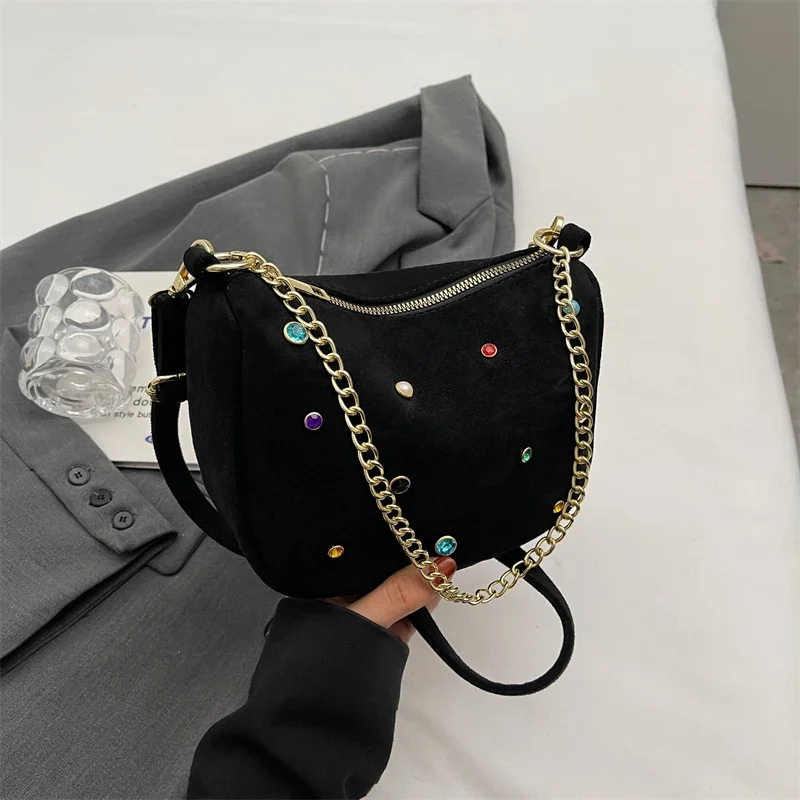 Zipper Suede Sewing Thread Women\'s Shoulder Bags New Fashion Chains 2024 Brand Crossbody Bags for Women Bolsas Femininas