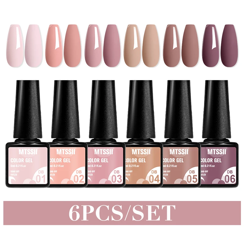 6Pcs Nude Pink Gel Nail Polish Set Winter Colors Glitter Semi Permanent Varnish Soak Off UV LED Gel Manicure Nail Art Gel Kits