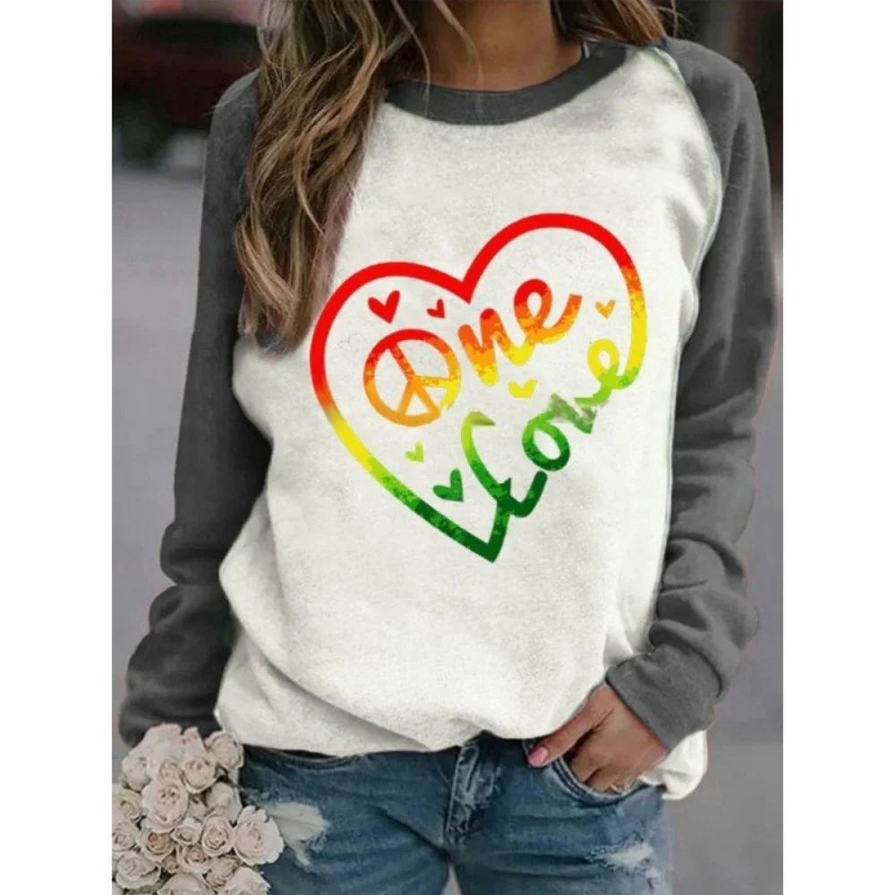 Fashion Cross-border Foreign Trade Women's Long-sleeve Sweatshirts with 3D Heart Valentine's Day Print Patchwork Color-blocking