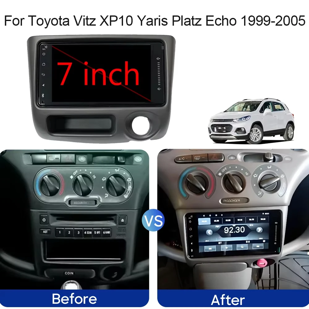 أندرويد 15 لتويوتا فيتز XP10 يارس بلاتز صدى 1999- 2005 بلوتوث الوسائط المتعددة الملاحة نظام تحديد المواقع فيديو مشغل راديو تلقائي Carplay