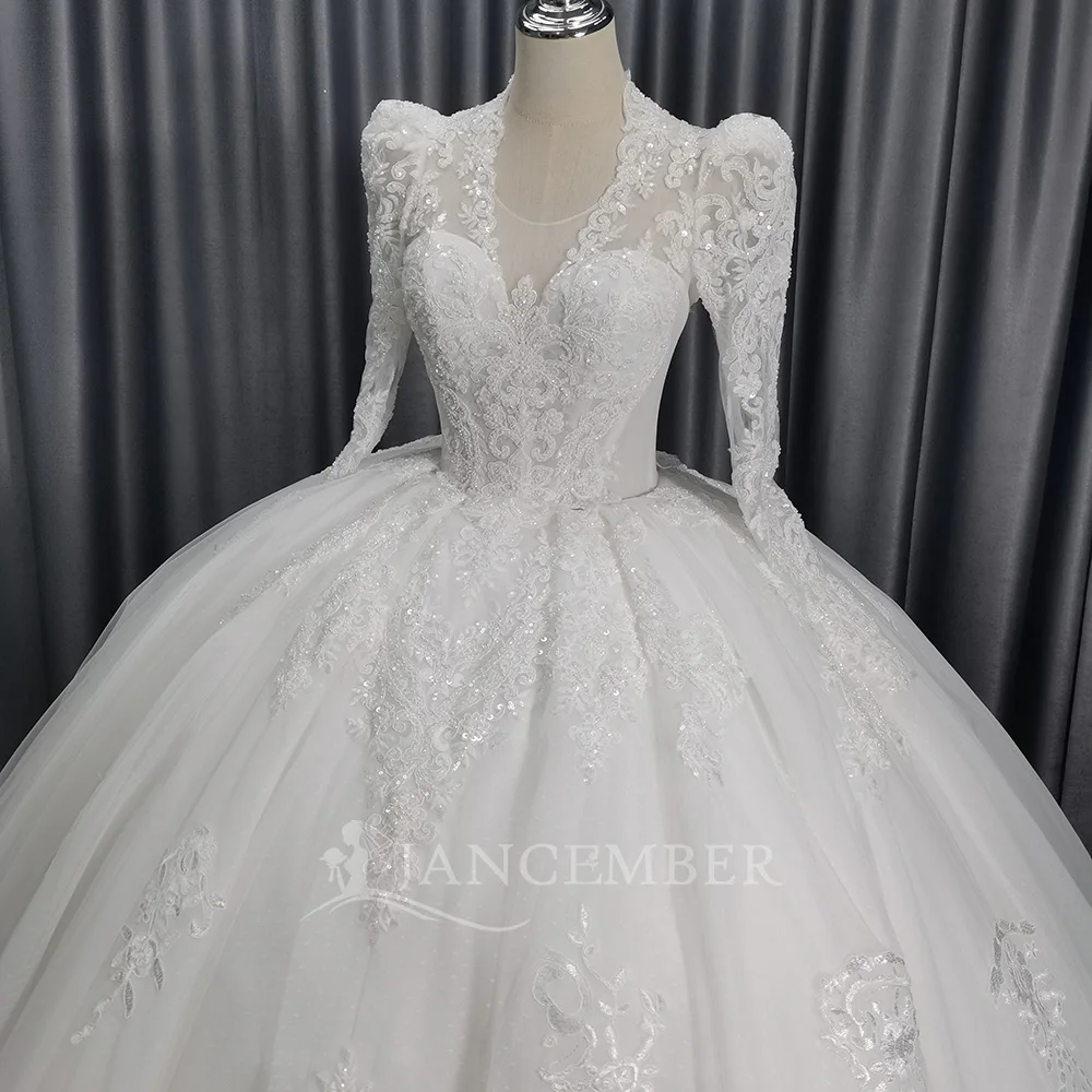Customized Organza Ball Gown 2025 New Design Bohemian Wedding Dress Long Sleeves V Neck White Bridal Gown Vestido De Novia