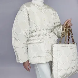 Ardm – manteau d'hiver matelassé à manches longues pour femme, veste chaude, col rond, ceinture à boutons, en coton, avec poches