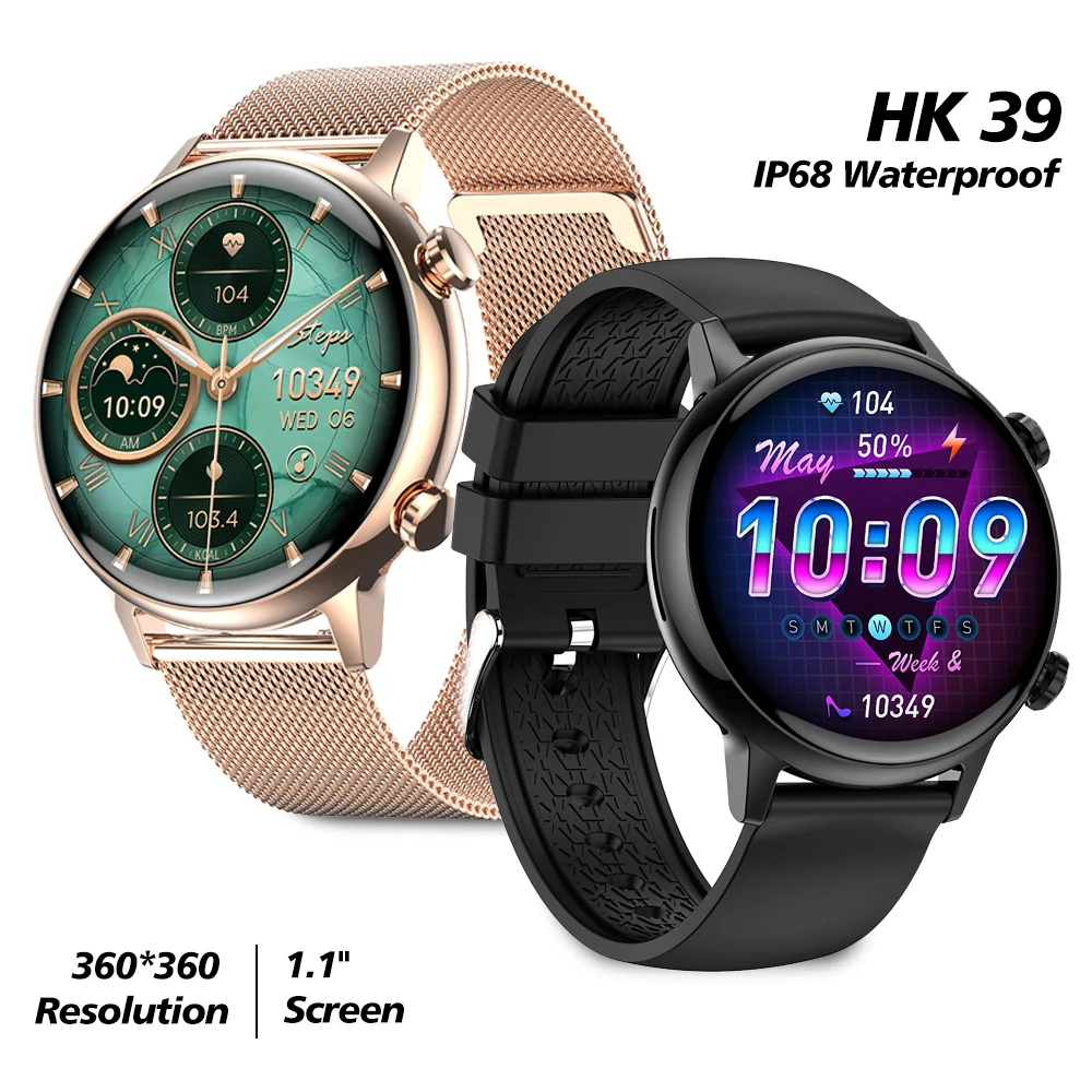 NFC Access Ultra Thin 1.1inch AMOLED Screen HK39 Smart Watch Sports Waterproof Female Cycle BT Call Smartwatch For iOS Android