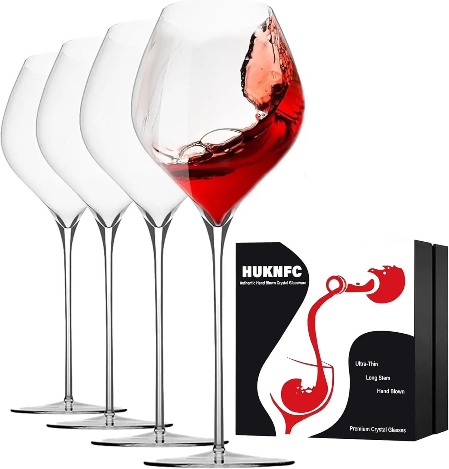 

Ultra-Thin Premium Crystal Glasses Hand Blown Crystal Glass Light, Clear,Wine Glasses Set of 4,17oz Red/White,Long Stem