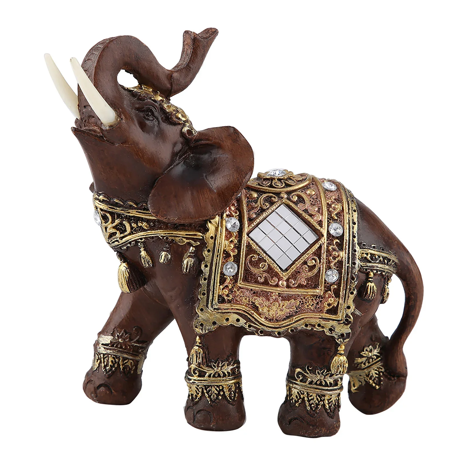 Lucky Feng Shui Wood Grain Elephant Statue Sculpture Wealth Figurine Gift Home Decoration (L)