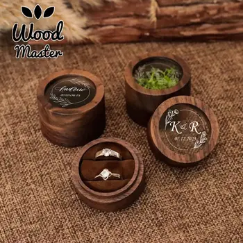 Aangepaste houten verlovingsringdoos, houten ringdrager, kussens gegraveerde ringdoos, dubbele slots ringdoos, houten voorsteldoos