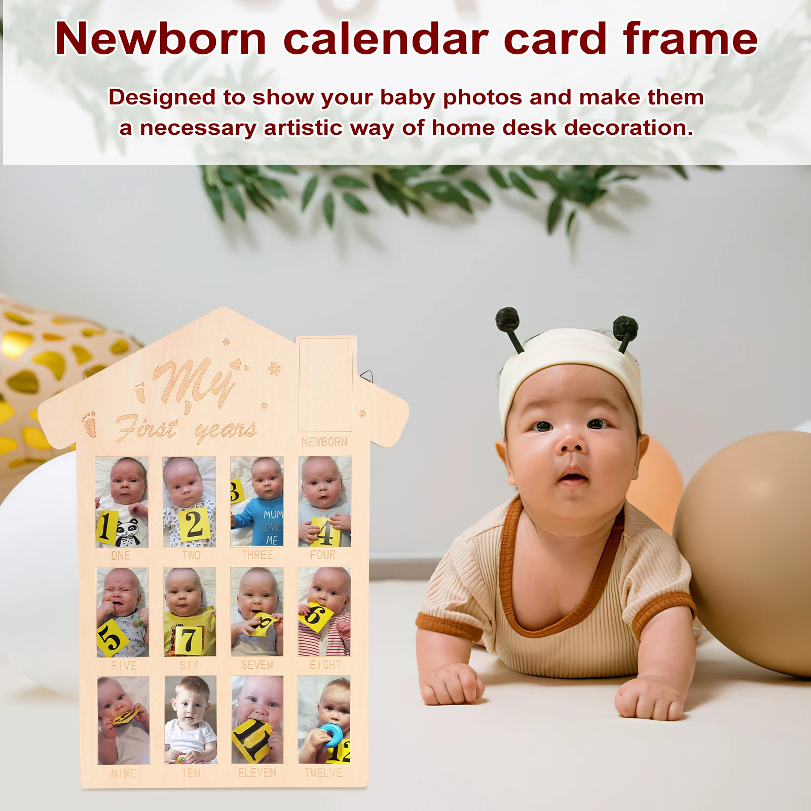 

12-Month Baby First Year Picture Frame For Baby Wooden Photo Frame Newborn First Year Keepsake Picture Board For Nursery